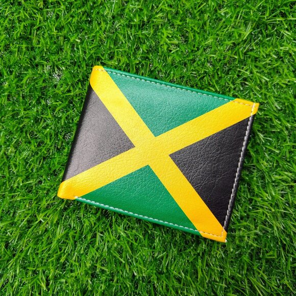 Men Jamaica Printed Flag Vegan Leather Bifold Wallet - Picture 5 of 6